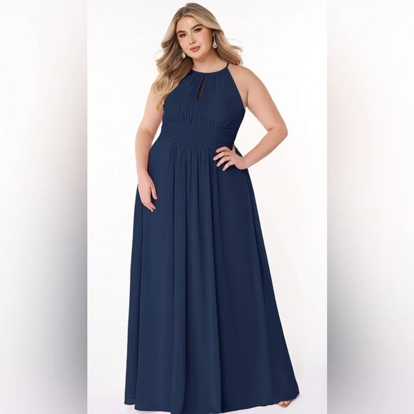 Azazie Bonnie Bridesmaid Dress Navy Size A20 Unaltered - Picture 2 of 10